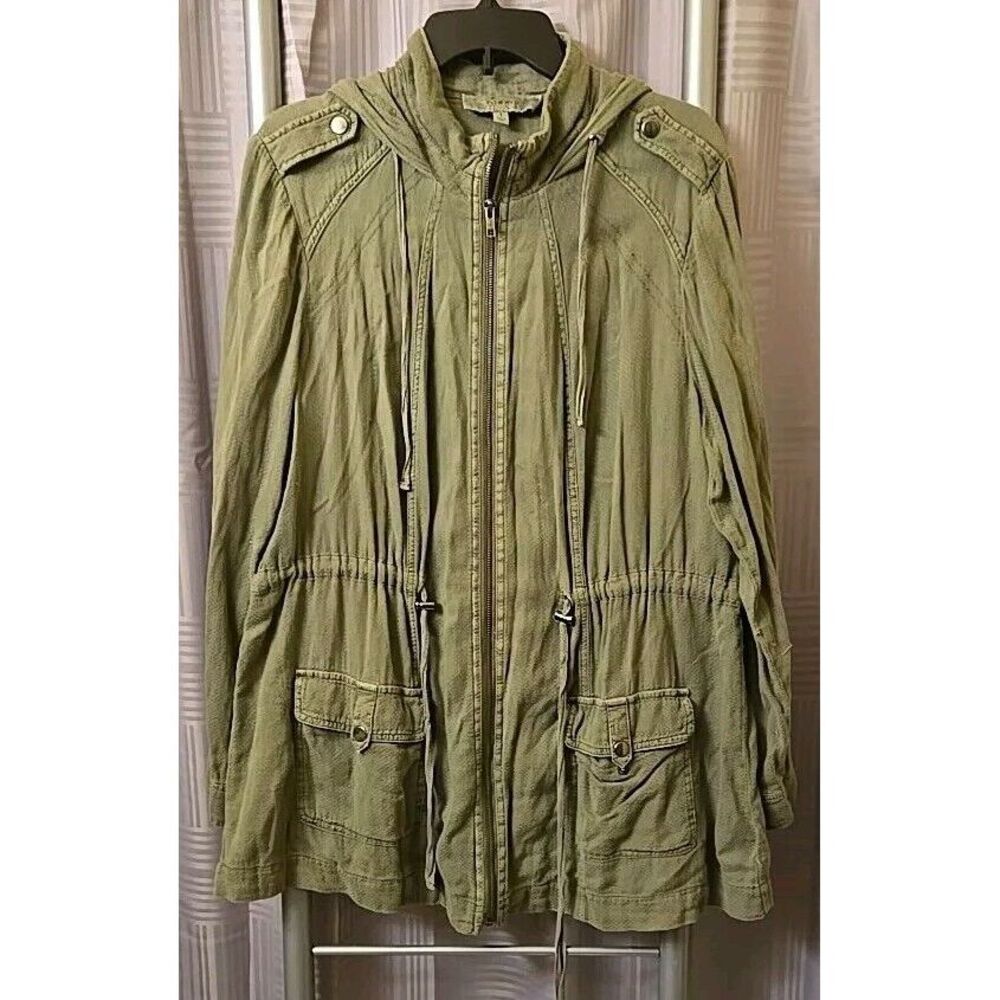Torrid Womens Size 1 Green Long Sleeve Full‎ Zip Up Jacket Cinched Waist Hooded